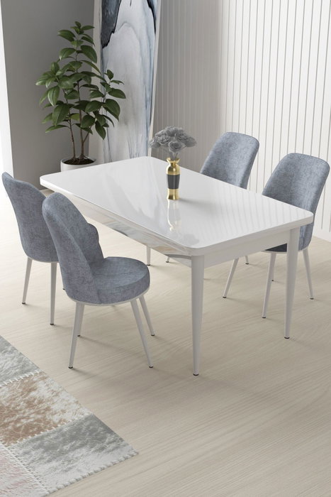 Hanah Home Juego de Mesa y Sillas de Comedor de 5 Piezas Blanco y Gris Hanah Home Juego de Mesa y Sillas de Comedor de 5 Piezas Blanco y Gris